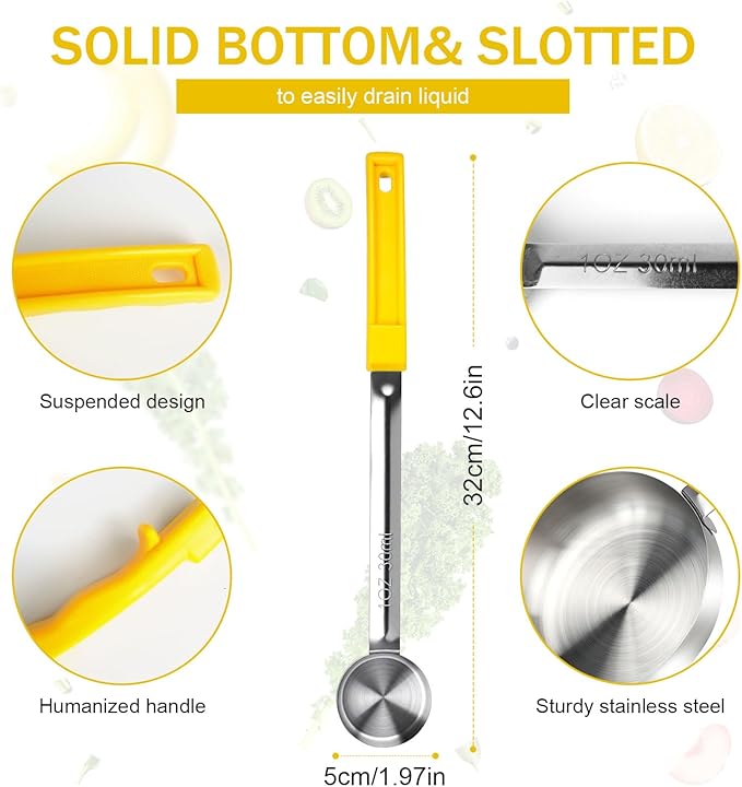 1 Ounce Solid Stainless Steel Portion Control Ladle Spoon - 2Pcs Pizza Sauce Serving Spoons Portion Ladle for Sauces, Perfect for Weight Watchers, Buffets, Parties