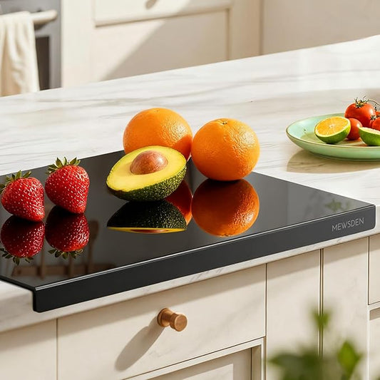Black Cutting Boards for Kitchen, Large Acrylic Cutting Board with Counter Lip Countertop Protector, Non-Slip Tablas Para Picar Cocina, Kitchen Decor Apartment Essentials House Warming Gifts(24"x18") by MEWSDEN