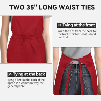 NLUS 2 Pack Kitchen Aprons with 2 Pockets for Women Men, Chef Aprons for Baking BBQ Cooking, Red - Image 5