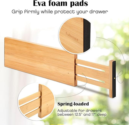 Fabsome Dresser Drawer Organizers 6 Pack, 4.65'' High Adjustable from 12.5-17‘’ Bamboo Drawer Dividers for Clothing Baby Clothes, Wooden Separators for Dresser Nursery Organization with Soft Foam Ends - Image 6