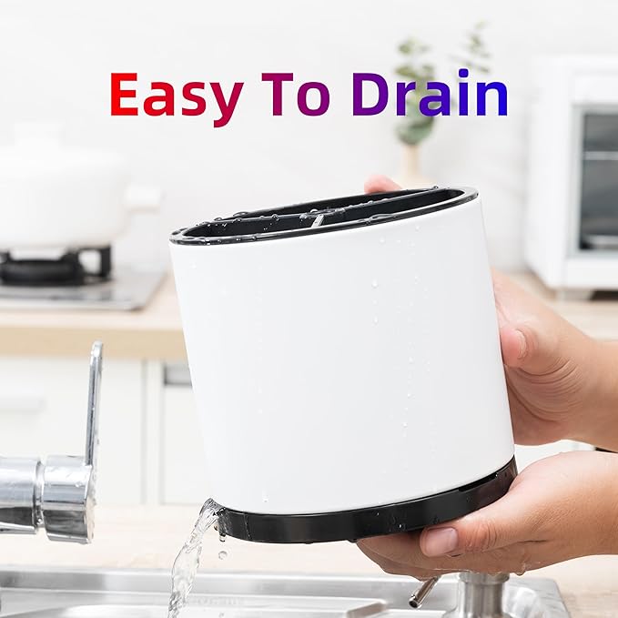 LIBODOUR Silverware Organizer Kitchen Utensil Holder 360°Rotating For Counter Organizer Stainless Steel Storage Silverware Caddy 3 Compartment Flatware Spoon Spatula Tool Cutlery Container(White) - Image 6