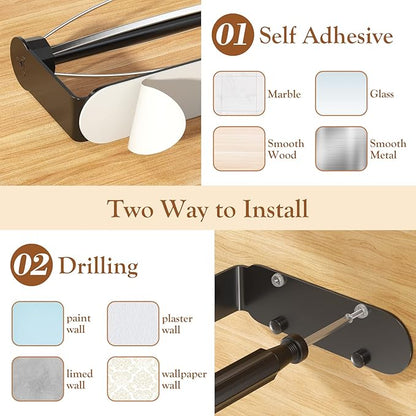 3 Pack Paper Towel Holder Under Cabinet + 2 Towel Robe Hooks, Single Hand Operable Wall Mount Paper Towel Holder with Damping Effect, Adhesive or Drilled Paper Roll Holders for Kitchen, Bathroom, RV - Image 7