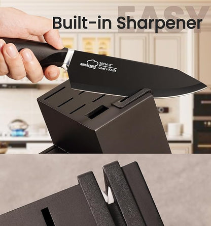Knife Set, 15 Pieces Kitchen Knife Set with Built in Sharpener, German High Carbon Stainless Steel Knife Block Set, Dishwasher Safe, Black, Mothers Day Gifts - Image 4