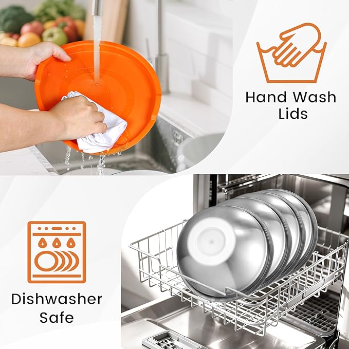 BEWOS Mixing Bowls with Lids Set - 5 Pcs Stainless Steel Mixing Bowls With 3 Grater Attachments, Size 4.5, 4, 3.5, 2.1, 1.5QT Metal Bowls for Baking and Serving (Colored) - Image 6