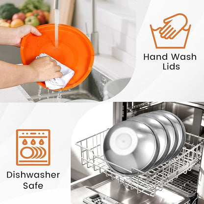 BEWOS Mixing Bowls with Lids Set - 5 Pcs Stainless Steel Mixing Bowls With 3 Grater Attachments, Size 4.5, 4, 3.5, 2.1, 1.5QT Metal Bowls for Baking and Serving (Colored) - Image 6