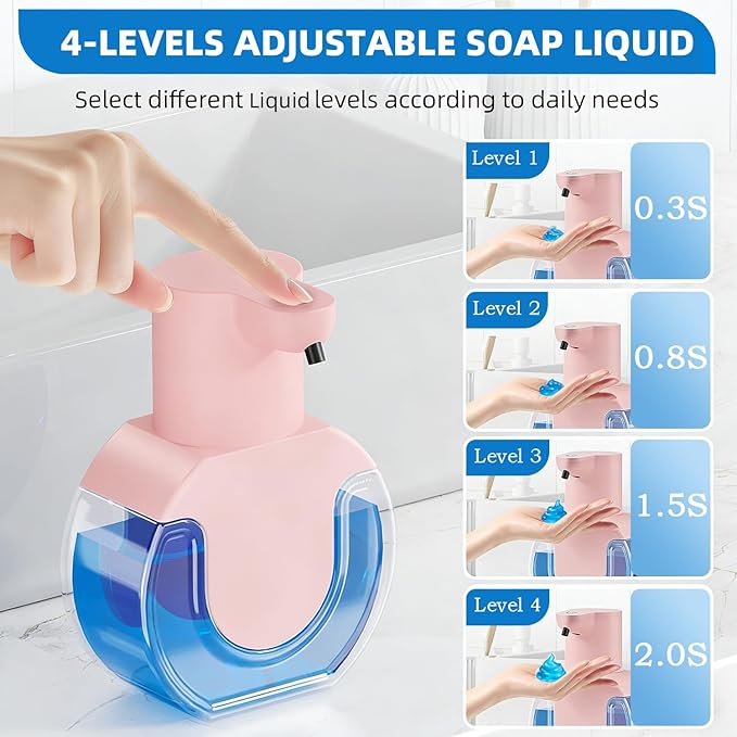 Automatic Soap Dispenser Touchless,Liquid Soap Dispenser USB Rechargeable,15oz/420ml Hand Soap Dispenser,4-Level Adjustable,Wall Mounted/Countertop Soap Dispenser for Bathroom Kitchen Dish Soap - Image 3