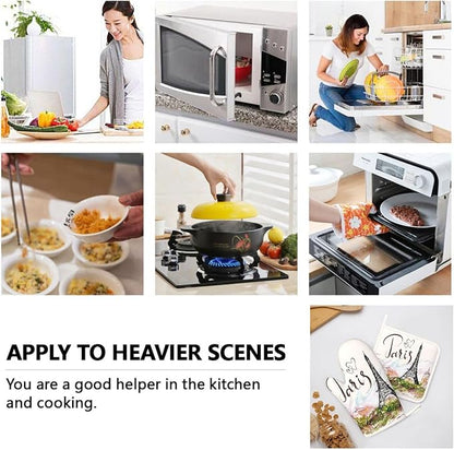 Pretty Romantic Paris Eiffel Tower Oven Mitts and Pot Holders Sets of 4, Heat Resistant Silicone Oven Mittens and Potholders Gloves Hot Pads for Kitchen Cooking Baking Grilling BBQ Chef - Image 8