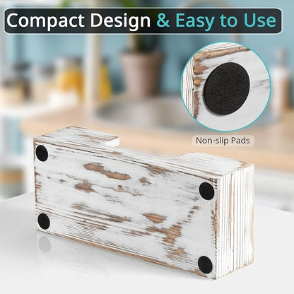 Paper Towel Dispenser Countertop, Retro White Wood Bathroom Paper Towel Holder, Black Napkin Holder for Kitchen, Countertop Multifold C-Fold, Z-Fold, Trifold Paper Hand Towel Dispenser for Toilet - Image 4