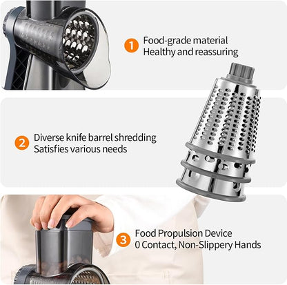 Rotary Cheese Grater Hand Crank with Suction Base, 3-in-1 Cheese Shredder for Cheese, Vegetables & Nuts, Easy to Clean (black) - Image 8