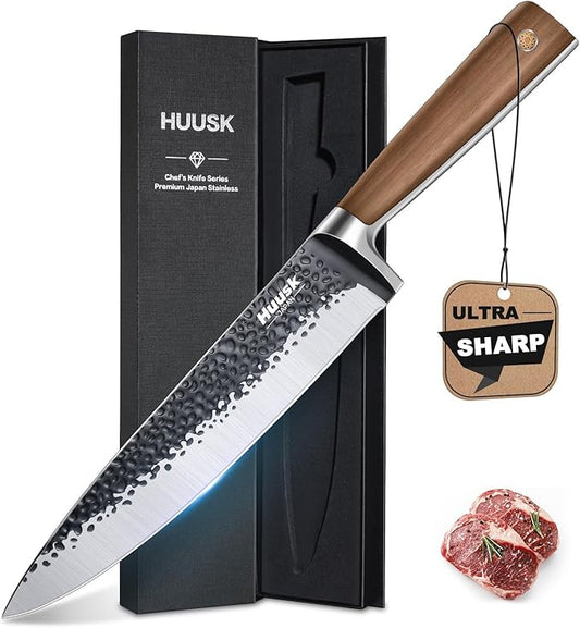 Huusk Japanese Chef Knife 8 Inch Gyuto Kitchen Knife Hand Forged Sushi Knives with Ergonomic Handle Professional Cooking Knife for Cuttting Meat Vegetables Premium Giftbox by HuuskKnife