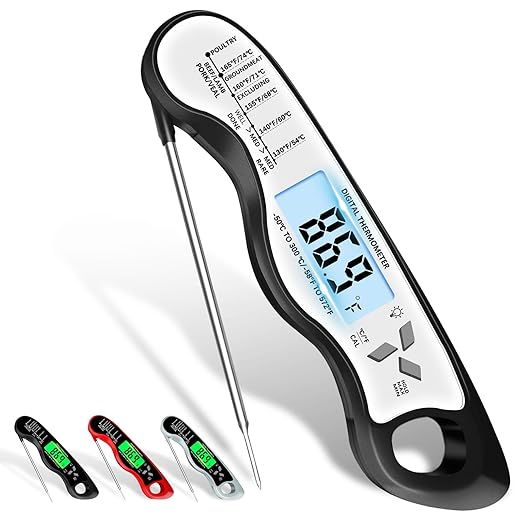 Meat Thermometer Digital，IP67 Waterproof Cooking Thermometer with Backlight, Calibration & Hold Function，Food Thermometer for Cooking,Outdoor Grilling，Suitable as Stocking Stuffers for Men (White-2) by Unknown