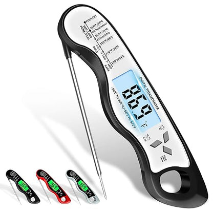 Meat Thermometer Digital，IP67 Waterproof Cooking Thermometer with Backlight, Calibration & Hold Function，Food Thermometer for Cooking,Outdoor Grilling，Suitable as Stocking Stuffers for Men (White-2) by Unknown