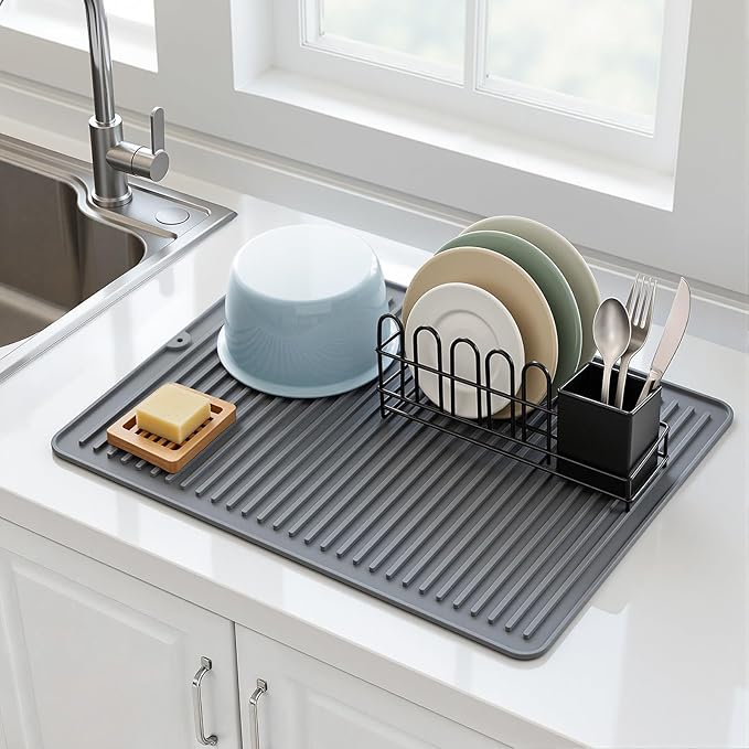 Songrey 24" x 18" Silicone Dish Drying Mat, Kitchen Counter Drying Pad for Sink Dishes or Under Rack, Multi-Use as Heat Resistant Trivet, Coffee Bar Mat - Image 3