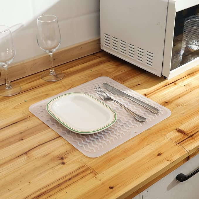 MicoYang Silicone Dish Drying Mat for Multiple Usage,Easy clean,Eco-friendly,Heat-resistant Silicone Mat for Kitchen Counter or Sink,Refrigerator or Drawer liner Translucent M 12 inches x 12 inches - Image 5