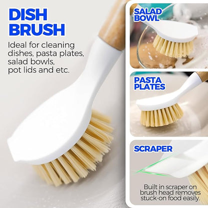 Holikme 6 Pack Dish Brush Kitchen Brushes Set with Vegetable Palm Brush, Bottle Brush, Dish Brush and Straw Brush, Fruit Cleaning Brushes for Cleaning Potato, Amarillo - Image 2
