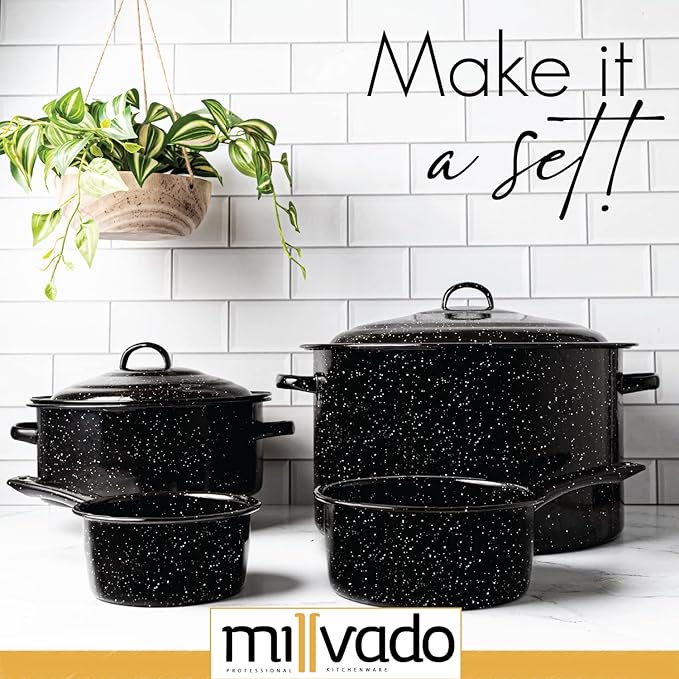 Millvado Granite 21 Qt Stockpot, Nonstick Soup Pot With Lid, Speckled Enamel Ware Cookware, Large Stock Pot For Boiling and Cooking, Big Granite Cooking Pot for Stovetop, Campfire, Outdoor Stove