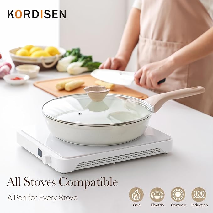 Kordisen Ceramic Nonstick Frying Pan Skillet Set with Lid, 3 Piece Ceramic Pans for Cooking Non Toxic, Healthy Induction Cookware, Stay-Cool Handle, PFOA & PFAS Free (9.5 Inch, 11 Inch, 12.5 Inch) - Image 5