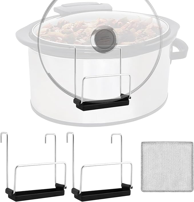 2 Pack Slow Cooker Lid Holder, Stainless Steel Lid Rack with Silicone Sink for Crock Pot, Mess-Free Cooking Utensil Rest, Holds Lids Securely, Perfect for Busy Home Chefs
