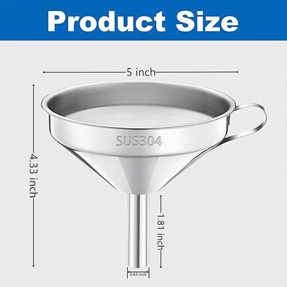Kitchen Funnel with Strainer and 200 Fine Mesh Filter, 5 Inch Food Grade 18/8 Stainless Steel Fryer Oil Filter Funnel, Funnels for Kitchen use Filling Bottles, Cooking Oil Filter Strainer - Image 2