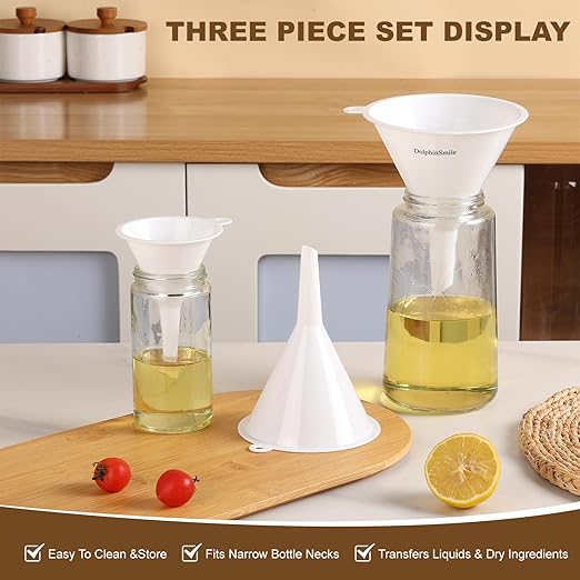 Plastic Kitchen Funnel Set of 3, Round Kitchen Funnels for Filling Bottles, Durable and Multifunctional Funnels for Filling Canning, Cooking, Lab or Car Oil (White) - Image 4