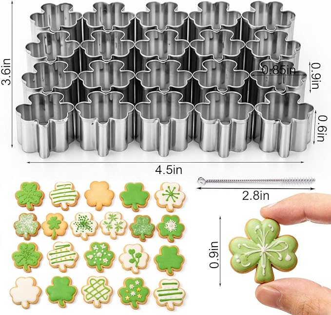 AIERSA Mini Shamrock Cookie Cutter,St Patricks Day Cookie Cutters,1 Inch Tiny Clover Shaped Cracker Cutter,20 Cavity Metal Stainless Steel Small Shamrock Cookie Cutters