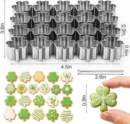 AIERSA Mini Shamrock Cookie Cutter,St Patricks Day Cookie Cutters,1 Inch Tiny Clover Shaped Cracker Cutter,20 Cavity Metal Stainless Steel Small Shamrock Cookie Cutters