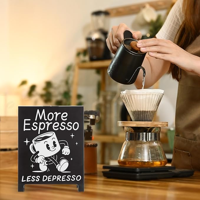 Coffee Signs for Coffee Station More Espresso Less Depresso Inspirational Office Desk Decor Positive Gift for Coworker Women Men Home Office Kitchen Area Decor Plaque Table Centerpiece (Black) - Image 3