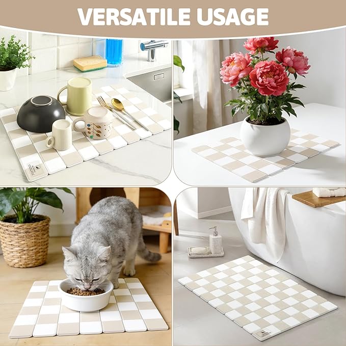 Yamaziot Large Stone Drying Mat for Kitchen Counter, 15.3"x24" Foldable Ultra Absorbent Stone Drying Mat, Quick-Dry Diatomaceous Earth Mat, Non-Slip Heat Resistant Mat for Dishes, Cups, Bottles, Beige