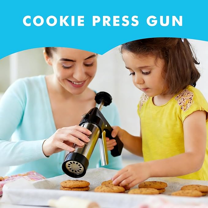 Stainless Steel Cookies Press,Cookie Press Gun Kit with 13 Cookie Discs and 8 Piping Tips for DIY Various Cookies Maker - Image 8