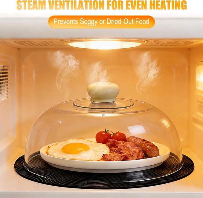Glass Microwave Splatter Cover with Silicone Mat, 10Inch Plate Splatter Food Lid with Integrated Grip Handle and Vent Hole, BPA Free, Dishwasher Safe