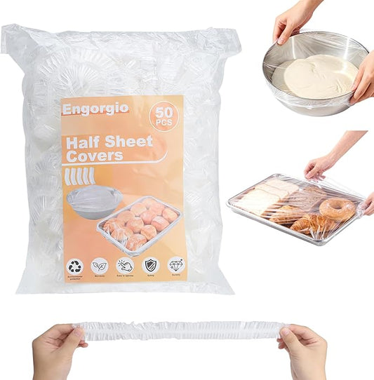 Extra Large Bowl Covers For Bread Proofing 50pcs，Fits Bowl up to 20"，Fits baking pans up to 13x18 inches,Food Storage Covers,Sheet Pan Lid,Elastic Reusable Plastic Bowl Cover，BPA Free.