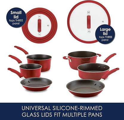 Rachael Ray Cook + Create Nonstick Cookware/Pots and Pan Set, 10 Piece, Red