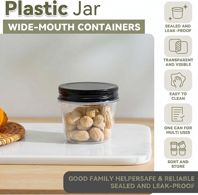novelinks 4 oz Small Plastic Jars with Lids, 40 Pack Mini Plastic Mason Jars with Lids 4oz, Craft Storage Containers & Canning Jars & Small Spice Jars for Kitchen Organization (40 Pack,Black) - Image 3