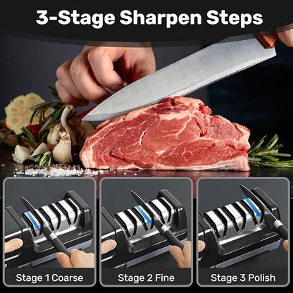 Enutogo Knife Sharpener, 3-Stage Electric Knife Sharpener for Kitchen Knives, 100% Diamond Abrasive with Quick Sharpening & Polishing, Professional Sharpening Tool with Metal Dust Collection Box - Image 2