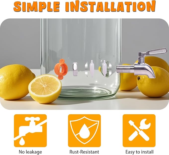 2 Gallon Glass Drink Dispenser with Stainless Steel Spigot,1 Pack Glass Beverage Dispenser Water Lemonade Dispensers for Parties - Image 4