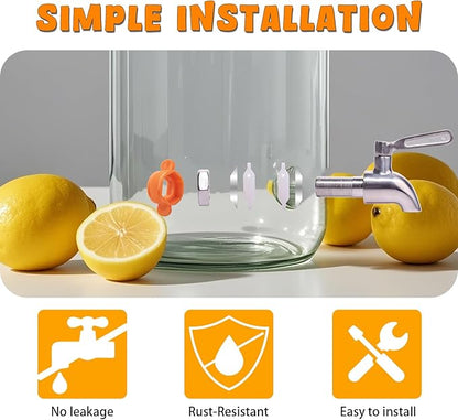 2 Gallon Glass Drink Dispenser with Stainless Steel Spigot,1 Pack Glass Beverage Dispenser Water Lemonade Dispensers for Parties - Image 4
