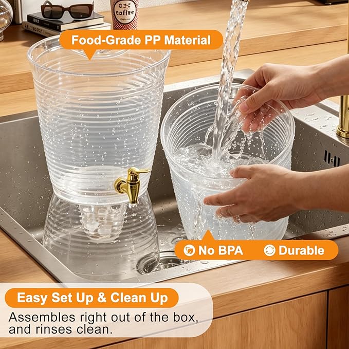 1.6 Gallon Drink Dispenser for Parties, 2 Pack Plastic Beverage Container with Stand for Counter Tops, for Tea,Drinks, Juice, Punch & Water Party Hosting - Image 6