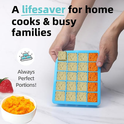 20 Section-0.5oz, Food Grade Silicone Ice Cube Tray Food Container with Airtight Locking Lid, Perfect for Storing Garlic, Herbs, Ginger, Pesto, Tomato Paste, Lemon Juice,Purees and More (Blue 4 Pack)