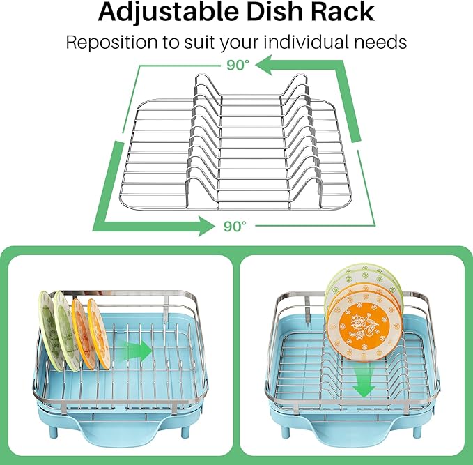 SAYZH Dish Drying Rack - Expandable Dish Rack for Kitchen Counter, Rust-Resistant Dish Drainer with Utensil Holder and Raised Guardrail, Kitchen Organizer for Cup and Bottle (Blue) - Image 7