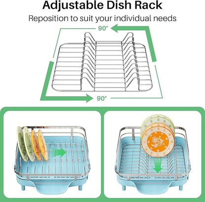 SAYZH Dish Drying Rack - Expandable Dish Rack for Kitchen Counter, Rust-Resistant Dish Drainer with Utensil Holder and Raised Guardrail, Kitchen Organizer for Cup and Bottle (Blue) - Image 7