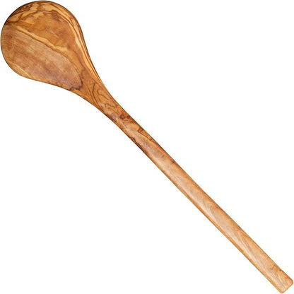 12 Inch Olive Wood Round Spoon, Natural and Organic Olivewood for Pasta, Mixing - Quality Handmade Wooden Kitchen Gift