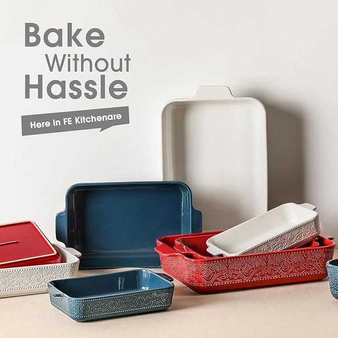 Ceramic Baking Dish Set of 3, Casserole Dishes for Oven, Ideal for Baking, Stewing, Roasting, and Holiday Feasts. The Gift for Mother's Day, Thanksgiving, Christmas, or Housewarming(Christmas Red） - Image 7