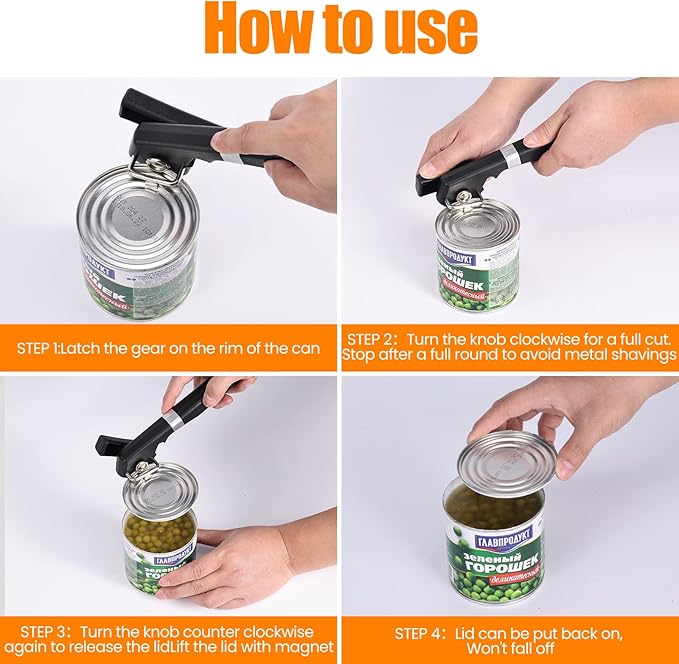 2 in 1 Safety Can Opener Manual Smooth Edge & Bottle Opener, No-Trouble-Lid-Lift Manual Can Opener with Magnet, Large Rubber Handle & Stainless Steel Blade, Side Cut Hand Can Opener for Kitchen - Image 6