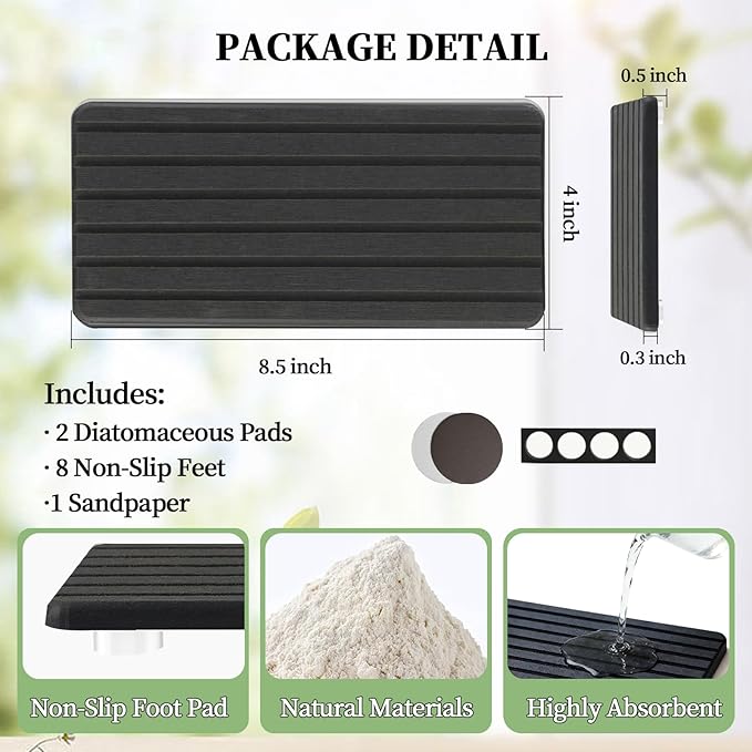 2 PCS Water Absorbing Diatomite Coasters, Stone Drying Mat for Kitchen Counter, Quick Dry Stone Mat Trays for Bathroom Kitchen Counter, Soap Dish Tray Used for Hand Soaps (Dark Gray-B, 8.3" x 4") - Image 2