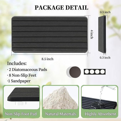 2 PCS Water Absorbing Diatomite Coasters, Stone Drying Mat for Kitchen Counter, Quick Dry Stone Mat Trays for Bathroom Kitchen Counter, Soap Dish Tray Used for Hand Soaps (Dark Gray-B, 8.3" x 4") - Image 2