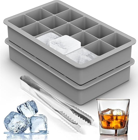 Silicone Ice Cube Trays for Freezer 2 Pack- Easy Release Square Ice Cubes Mold- Best Rubber Ice Cube Tray Shapes for Whiskey Cocktail Coffee- Mini Fridge Silicone Old Fashioned Ice Cube Tray by ZDPMK
