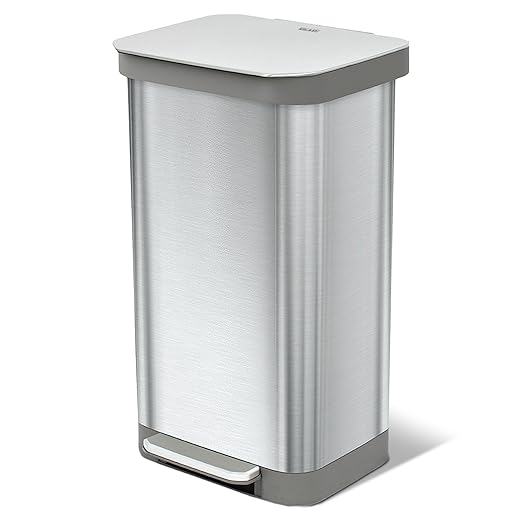 Glad Stainless Steel Step Trash Can, Series 2 with Clorox Protection - Large Metal Kitchen Garbage Bin with Soft Close Lid, Foot Pedal and Waste Bag Roll Holder, 20 Gallon by GladTrashFoodStorage