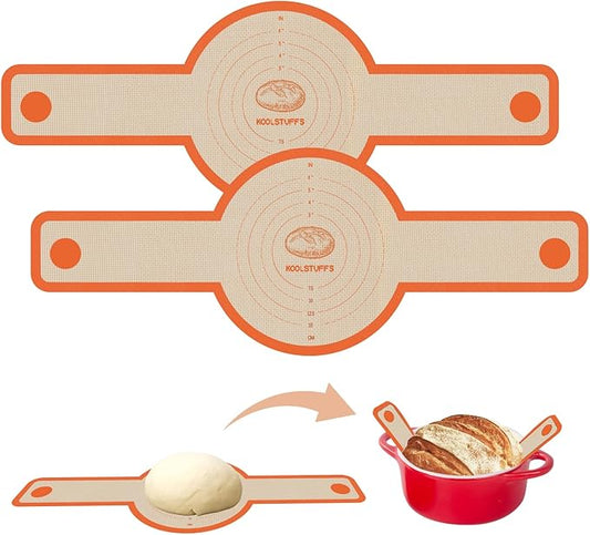 Silicone Bread Sling for Dutch Oven, 2 PCS Non-Stick & Easy Clean Reusable Silicone Bread Baking Mat with Long Handles, Easy to Transfer Sourdough Bread (2Pack Round, Orange) by Koolstuffs