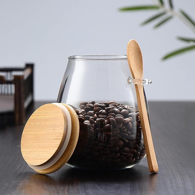 Airtight glass jar storage container with bamboo lid Set of 2, wide mouth, leak-proof, With a spoon, can be used for coffee beans, tea leaves, grains, dried fruits, etc (Middle) - Image 8