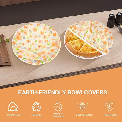 Reusable Bowl Covers for Bread Proofing（2 Large）- Cotton Beeswax Bowl Covers Reusable with Elastic Rim, Sourdough Bowl Cover for Food Storage and Food Preservation (10INCH)